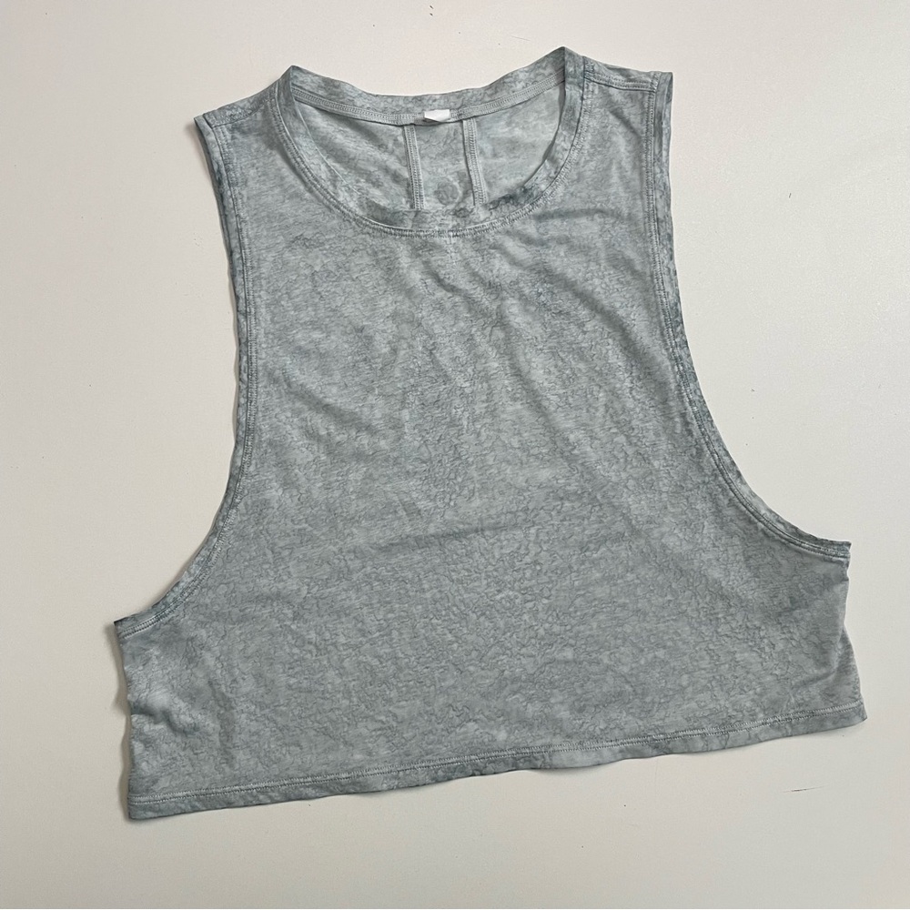 Lululemon Tank Top Cropped Muscle Lightweight Workout Exercise Acid Wash Grey